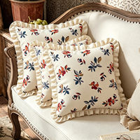 Housse de coussin décorative 100 % coton à volants, motif feuille rétro minimaliste, style ferme moderne pour canapé