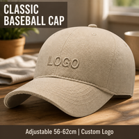 Casquette de baseball en sergé de coton beige avec logo personnalisé, 6 panneaux, réglable, brodée, unisexe, style vintage, vente en gros, OEM, faible MOQ