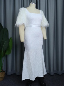 Robes <span class=keywords><strong>de</strong></span> soirée pour femmes, col carré, plumes, trompette, mariage, anniversaire - Product Image 3