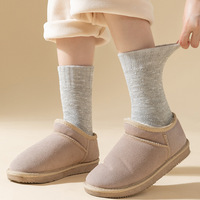 Chaussettes mi-mollet chaudes en pur coton pour femme, doublées polaire, en tissu bouclette épais, anti-humidité, rayées, pour la maternité et le post-partum