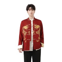 Herren Bestickte Oberteile Chinesische Traditionelle Phönix-Bedruckte Kleidung Drachen-Tang-Anzug Langarm-Festivaljacke für Neujahr