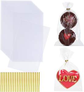 Bolsas de galletas con lazo torcido <span class=keywords><strong>dorado</strong></span>, embalaje de violonchelo para tratamiento de arroz Krispie, macarrones, <span class=keywords><strong>Brownie</strong></span>, caramelos de trufa y envoltura de regalo - Product Image 1