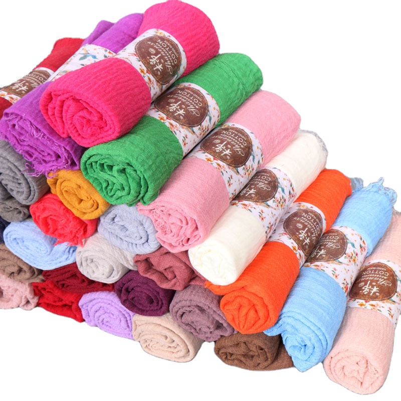 Фабричный плиссированный хлопковый шарф 180*90 см, мусульманский шарф, Женский хиджаб