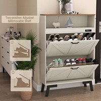 Meuble à chaussures blanc style ferme avec 2 tiroirs rabattables et fonction désodorisante, rangement d'entrée