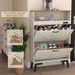 Farmhouse <strong>White</strong> 2 Flip Drawers Deodorizing <strong>Shoe</strong> Cabinet <strong>Shoe</strong> Rack Entryway <strong>Storage</strong> with Deodorizing Function - Product Image 3