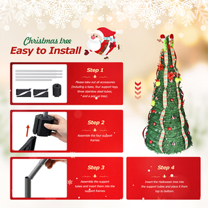 Árbol de Navidad Artificial <span class=keywords><strong>Decorado</strong></span> de 180 cm <span class=keywords><strong>con</strong></span> Adornos de Listón Preiluminado, Decoración Navideña para el Hogar - Product Image 4