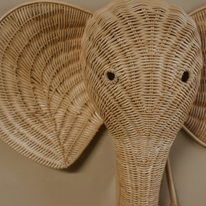 Decoraciones de pared para bebés hechas de ratán natural, forma de elefante, hechas a mano con alta calidad, buen precio para venta al por mayor - Product Image 1