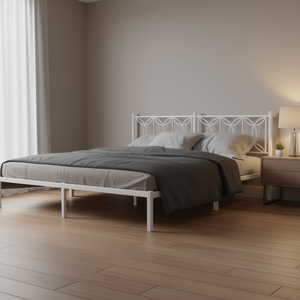Moderno Letto Matrimoniale in Acciaio Bianco, Struttura Rettangolare Stabile in Metallo per Camera da Letto - Product Image 2