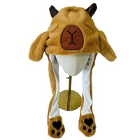 Chapeau Capybara Anime Japonais Lumineux en Peluche, avec Oreilles de Lapin Mobiles et Qui S'Élevant en Pressant les Pattes, pour Cosplay Animal Mignon