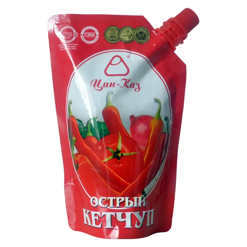 Асптический пакет, томатная паста, упаковочный материал с внутренним соломенным мешочком, подставка, алюминиевый пластиковый пакет