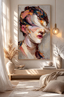Peinture à l'huile abstraite au couteau à palette, portrait 3D texturé, visage moderne, art sur toile, décor mural peint à la main pour hôtel et maison