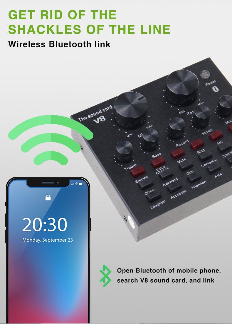 V8-ライブサウンドカード USB 外部 V8 カラオケ録音 モバイル