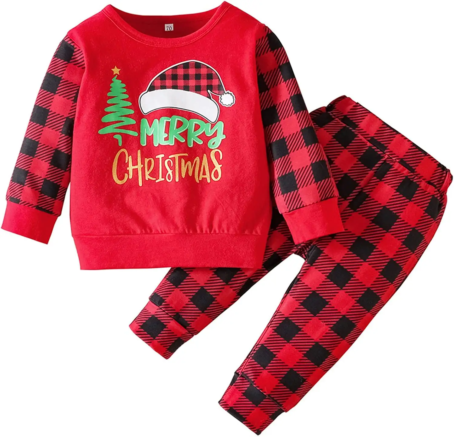 Infant Boys Girls Christmas Long Sleeve Cartoon Letter Prints Baby T Shirt Tops Set