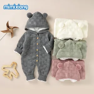 Mimixiong pamuk sonbahar Hoodie tulum giyim yenidoğan düz bebek kız erkek giysileri Romper Onesie pijama bebekler için