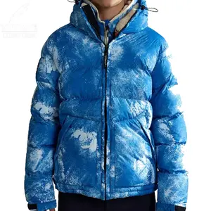 YuFan New Design Down Parka For Men Fashion Blue Tie Dye Puffer Winter Thick Waterproof Jacket With Hood