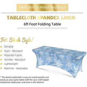 Copo de nieve Patrón de invierno Rectangular Spandex Mantel Cubierta ajustada elástica para bodas Banquetes Fiestas Hoteles de existencias personalizadas - Product Image 5