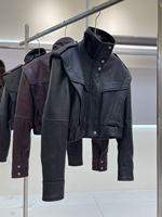 Veste en cuir d'agneau courte pour femmes, élégante, en cuir véritable, couleur personnalisée, fournie par l'usine