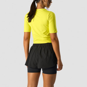 Camiseta Corta de Manga Corta para Mujer al por Mayor, Estilo Ajustado a la Moda, Largo Corto, Ropa Casual, Camisetas Cortas de Color Liso - Product Image 2