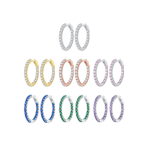 Boucles d'oreilles créoles classiques en zircon serties de zircons, en alliage, pour femme, cadeau, plusieurs options de couleurs - Product Image 1