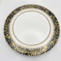 Ensemble d'assiettes en céramique à motifs islamiques noir et or, assiettes rondes de luxe pour l'Aïd, le Ramadan, la décoration de la maison et les cadeaux