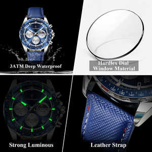 POEDAGAR 879 Orologio da Polso da <span class=keywords><strong>Uomo</strong></span> di Lusso con Cinturino in Pelle, Impermeabile 30M, Luminoso, con Data, Cronografo, Elegante Orologio al Quarzo - Product Image 6