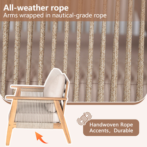 Conjunto de Muebles de Jardín Modernos y Resistentes de 2 Piezas, Hechos de Madera de Acacia y Cuerda, con Sofá de Dos Plazas y Mesa de Centro con Tela Impermeable - Product Image 3