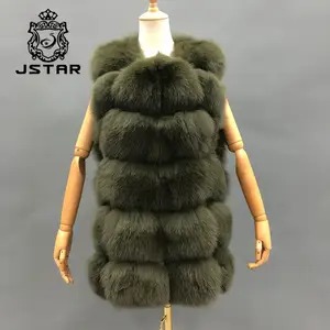 Long fur vest horizontal stripe gilet six section bread fox fur vest