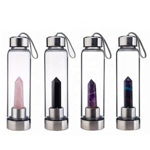 ขวดน้ำแก้วใส่คริสตัลรักษ์โลก ขวดน้ำเพชรพลอยธรรมชาติพร้อมคริสตัล - Product Image 1