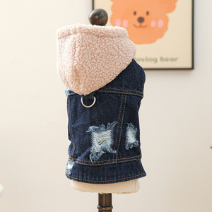 Dog <b>clothes</b>, pet puppy and <b>cat</b> <b>clothes</b>, new autumn and winter styles, warm lamb fleece hats and denim jackets - Product Image 4