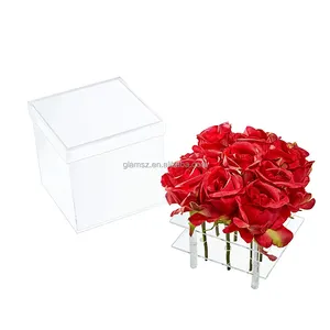 Trong suốt xách tay đám cưới rõ ràng hình chữ nhật Rose hiển thị trường hợp hoa Acrylic Hộp