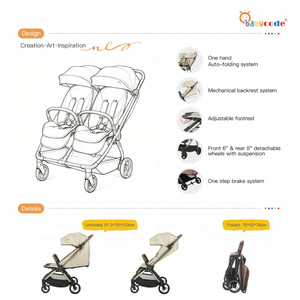 Poussette double pliable OEM 2-en-1 pour jumeaux, landau et chariot de voyage pour nouveau-nés et tout-petits - Product Image 3