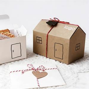 Wholesale High Quality Holiday Party Treat <b>Boxes</b> Gift Kraft House Shaped Candy Chocolate <b>Dessert</b> Box With Ropes Tags - Product Image 1