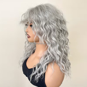 Nuova Collezione: Parrucche Sintetiche in Fibra Resistente alle Alte Temperature, Eleganti Parrucche Grigio-Bianche Voluminose con Onde Acquatiche, Parrucche Naturali Lunghe e Riccioline - Product Image 5