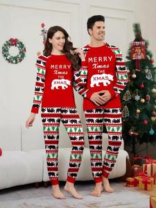 カスタマイズされた女性用低価格寝間着、ホームウェア、クリスマスカップルスーツ、クマ柄の赤いファミリーパジャマ - Product Image 2