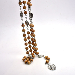 Collier chapelet en bois de pin avec perles en argent tibétain, cadeau religieux, bijoux de mode - Product Image 3
