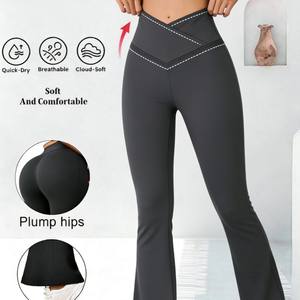 Leggings Sportivi a Vita Alta Effetto Nuvola, Comodi Pantaloni da Palestra ad Asciugatura Rapida con Orlo Arrotolato - Product Image 1