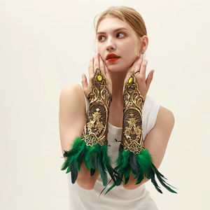 Mitaines en Plumes d'Halloween Gants Bracelet Style Gothique Accessoires de Cosplay Manchette de Bras en Dentelle - Product Image 2