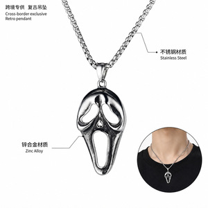 Pendentif Crâne Creux pour Homme, Collier en Acier Inoxydable, Masque Rétro, Bijou Tendance, Chaîne en Alliage de Zinc - Product Image 1