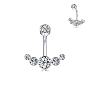 Anneau de nombril en acier inoxydable 316L 14G avec filetage interne en forme de T, serti de CZ, plaqué or 18 carats, prêt à être expédié - Product Image 3
