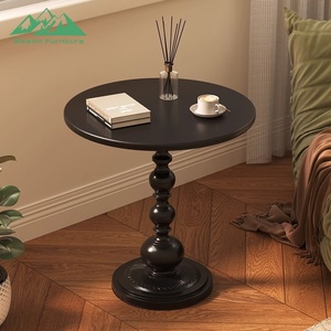 Wayon Furniture Vintage <strong>Black</strong> <strong>Round</strong> <strong>Side</strong> <strong>Table</strong> with Detailed Pedestal Base for Living Room or Bedroom Decor - Product Image 1