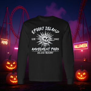 Camiseta Unisex de Manga Larga con Estampado de Calavera Retro de Halloween, Estilo Isla Espeluznante, Cuello Redondo, para Adultos, Estilo Años 90, para Parques de Diversiones - Product Image 3