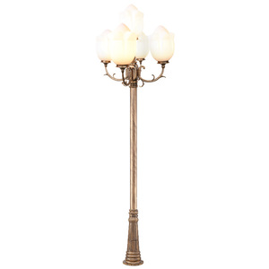Lampadaire de jardin extérieur en fer avec abat-jour en verre LED, lumière blanc chaud 2700K, ampoule A19 non amovible, AC 220V, IP66, détecteur de mouvement, alimenté par énergie solaire - Product Image 1