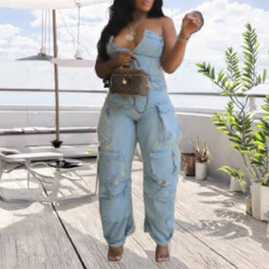 Pagliaccetto in Denim nero Plus Size da donna per nave pronta - Product Image 3