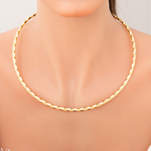 Collier ouvert minimaliste de style européen et américain en acier inoxydable plaqué or 18 carats, fil de 3 mm, pour femmes, à porter au quotidien - Product Image 2
