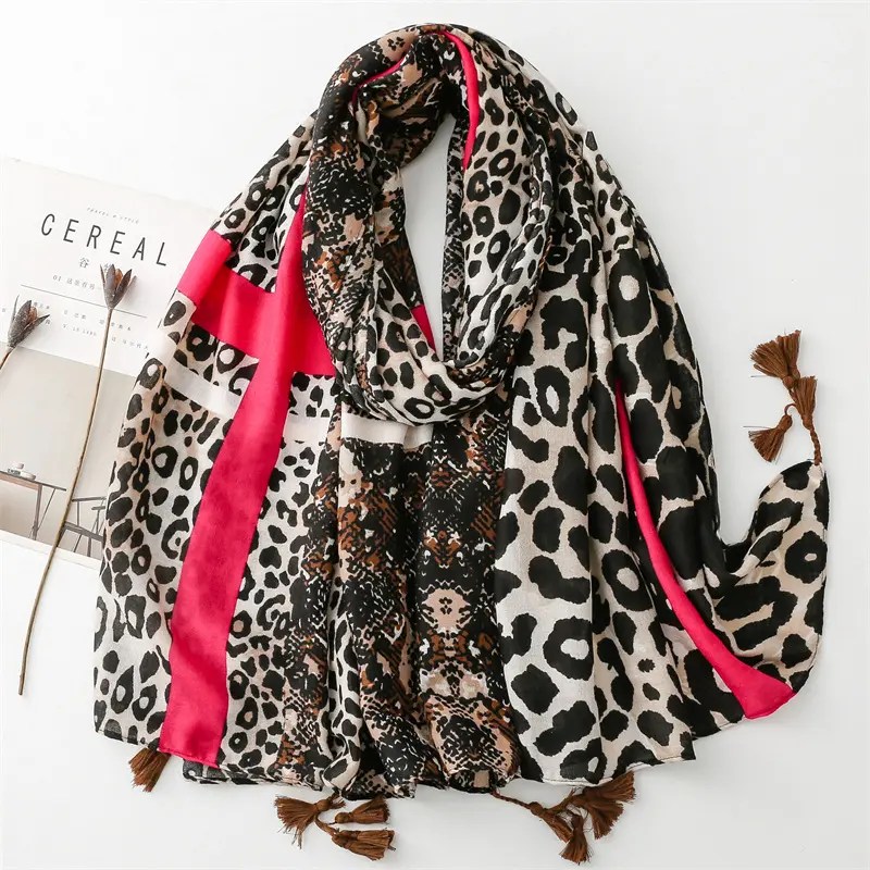 Custom wholesale street fashion leopard print long scarf hijab decoration sunscreen women shawls