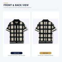 Camisa de Hombre Personalizada, 100% Acrílico, Estilo Vintage, con Cuadrados Granny Square, Diseño Calado, Manga Corta, Cierre de Botones, Ligera y Transpirable