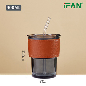 Tùy Chỉnh Cốc Dày Trà Cà Phê Nhà Hàng Cổ Điển <span class=keywords><strong>Dome</strong></span> Hổ Phách Nước Cốc Thủy Tinh Với Nắp Và Rơm - Product Image 3