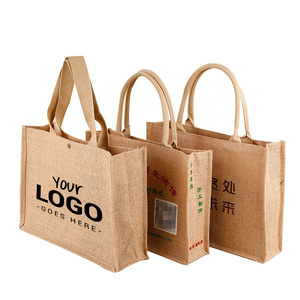 Custom Wholesales Cheap ECO LOGO Printed Promotion Burlap Jute <strong>Bag</strong> <strong>Hessian</strong> Tote <strong>Bag</strong> for Shopping Gift Wedding - Product Image 1