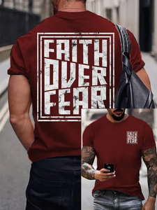 T-shirt Estiva da Uomo Premium all'Ingrosso con Stampa Vintage Cristiana 'FAITH OVER <span class=keywords><strong>FEAR</strong></span>', Traspirante e Morbida, a Maniche Corte - Product Image 4