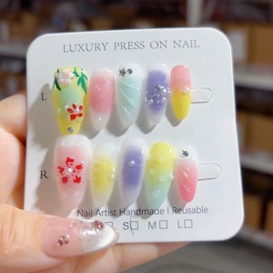 Prensa acrílica en forma de almendra corta que señala a mano en <span class=keywords><strong>uñas</strong></span> postizas 3D <span class=keywords><strong>uñas</strong></span> postizas hechas a mano al por mayor - Product Image 6